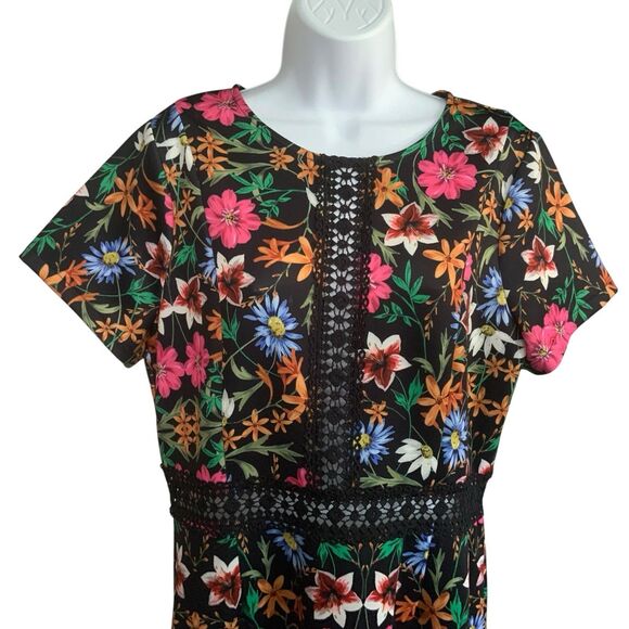 Alexia Admor Lace Trim Fit And Flare Floral Short Sleeve Dress Size 12 - Picture 4 of 15